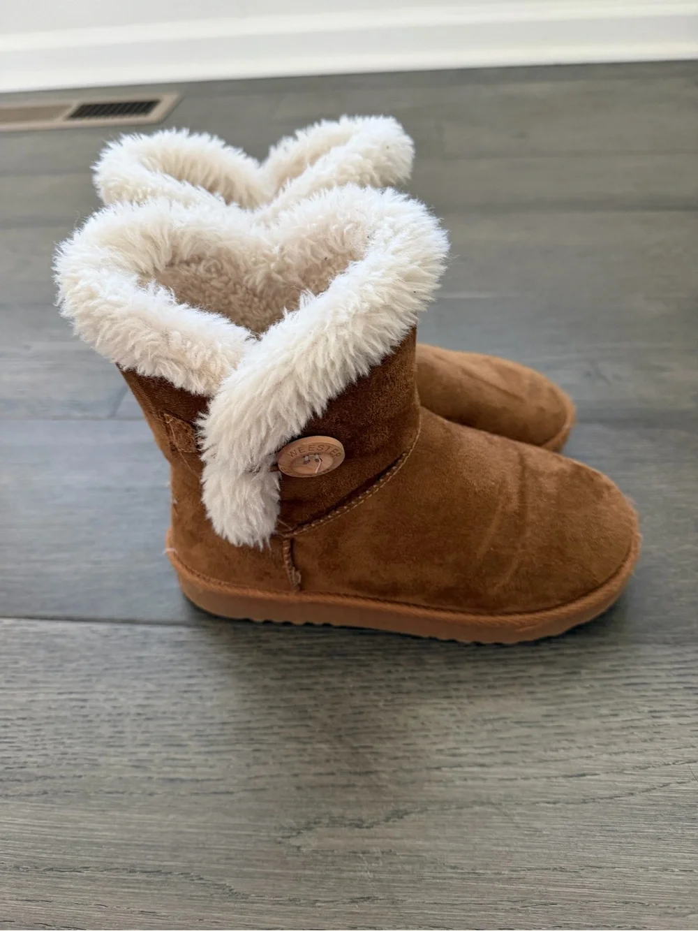 Toddler Cozy Faux-Suede Boot with Cream Sherpa Trim - Brown